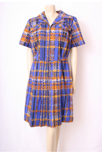 Printed Plaid 70's Dress