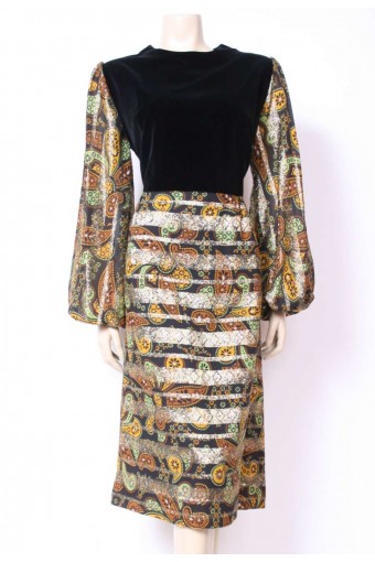 Golden Paisley 70's Dress