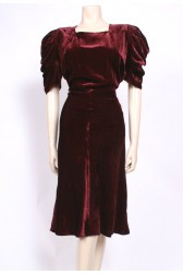 Claret Red 1930's Velvet Dress