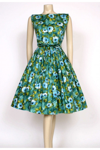 Green floral 50's dress