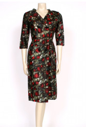 1950's abstract rose wiggle dress