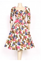 bright roses printed 1950's dress
